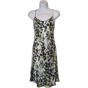 Y2K Victoria's Secret Silk Slip Dess Blue Green Leaf Print Sz Small